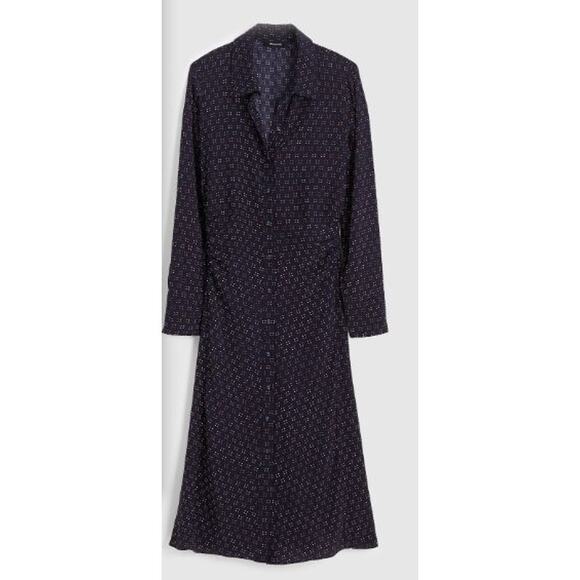 Madewell Dresses & Skirts - Madewell Size 14 Ruched Midi Shirtdress Navy Foulard Floral Long Sleeves